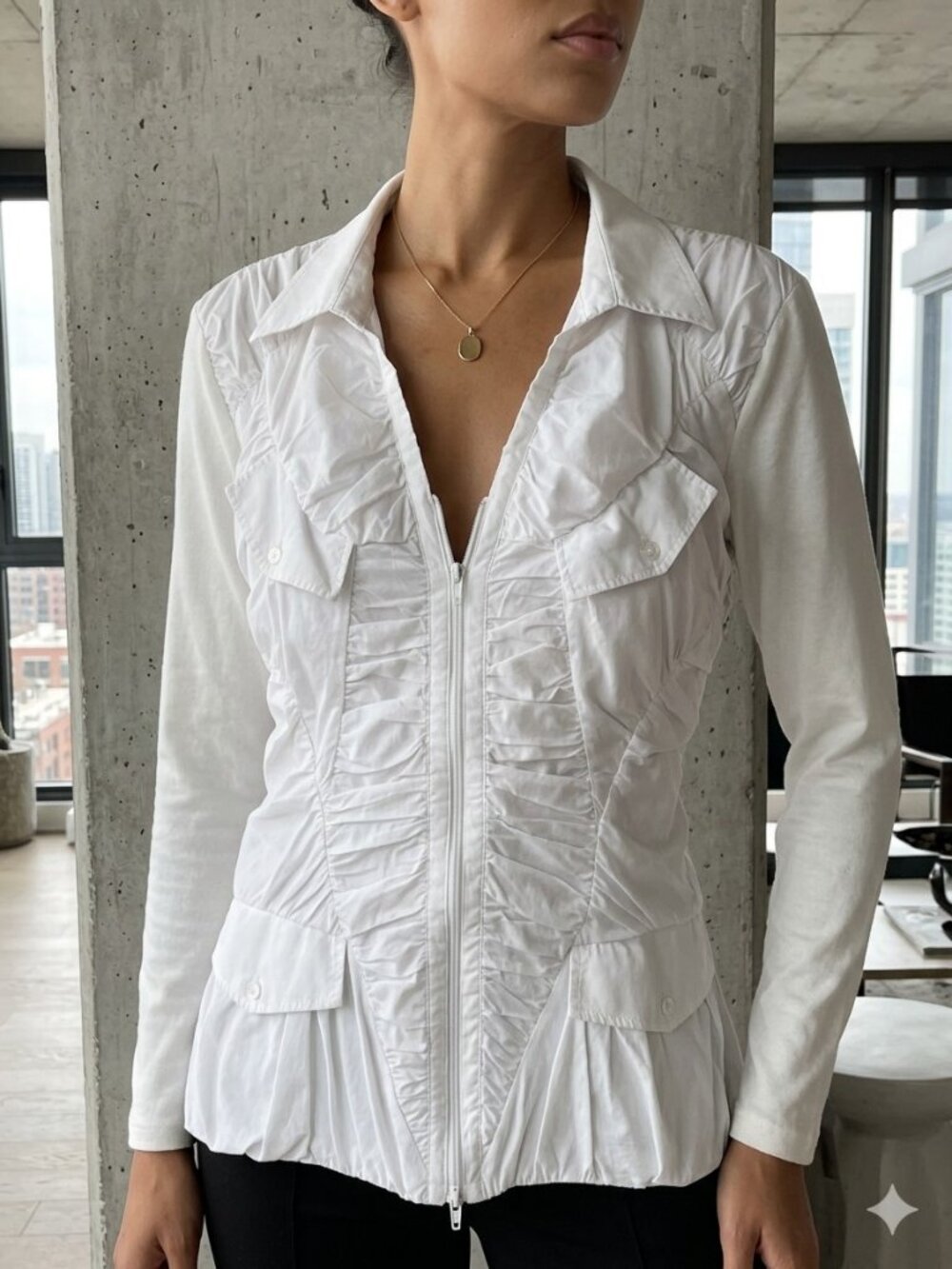 White Ruched Jacket XL